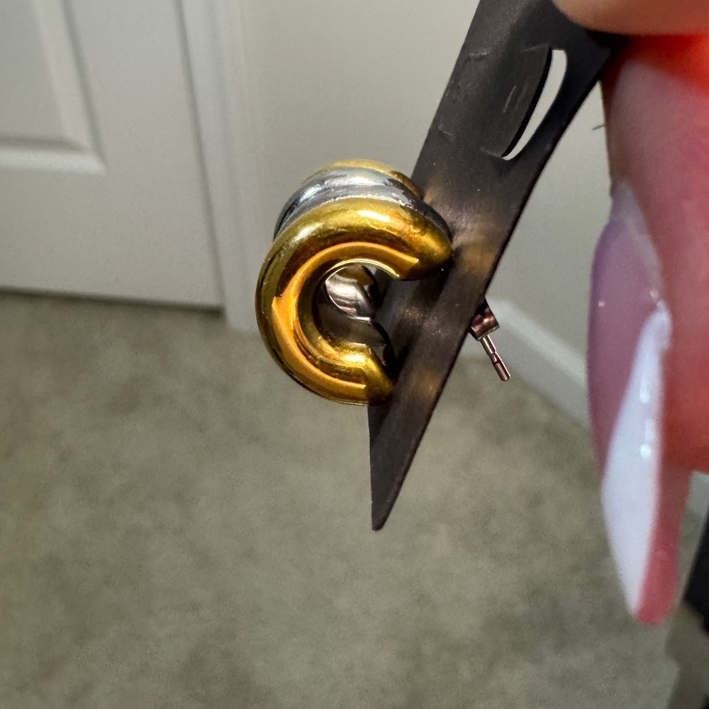 Gold and Silver Hoop Earrings - Picture 5 of 5